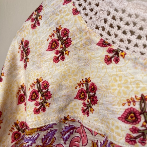 FP NWT Leilani Floral Lace Crochet Jersey Cropped Babydoll Cottagecore Shirt - Picture 12 of 16